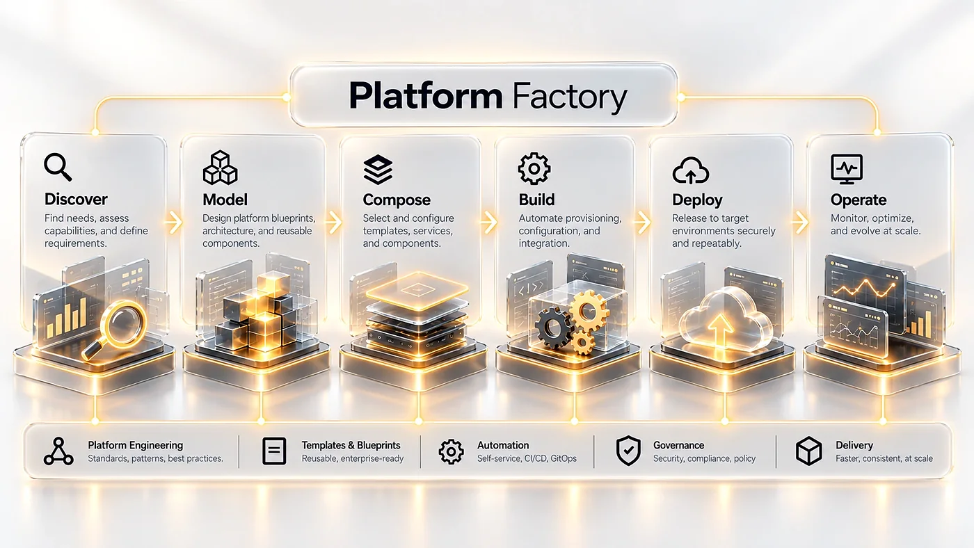 فلوی 4SO Platform Factory: کشف، مدلسازی، ترکیب، ساخت، استقرار، عملیات.